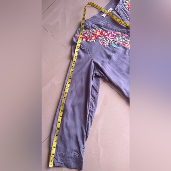 Solitaire Dove Tea Time Garden Tunic top dress gray embroidery colorful size L - Picture 6 of 16